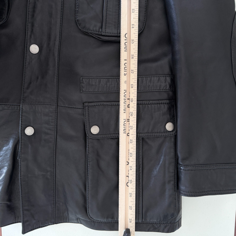 Hugo Boss Leather Jacket Men 38R Black Goatskin Military Field Biker Safari Coat - Picture 11 of 12